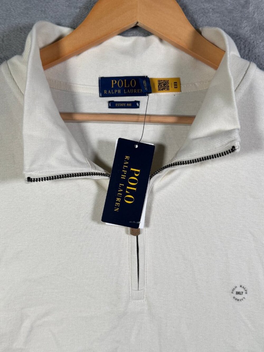 Polo Ralph Lauren Sweater Mens 3XLT 3XL Tall Cream Estate Rib 1/4 Zip $138